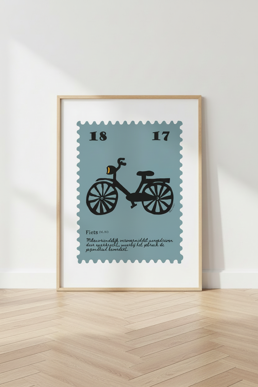 Fiets poster mockup - ingezoomd naturel lijst