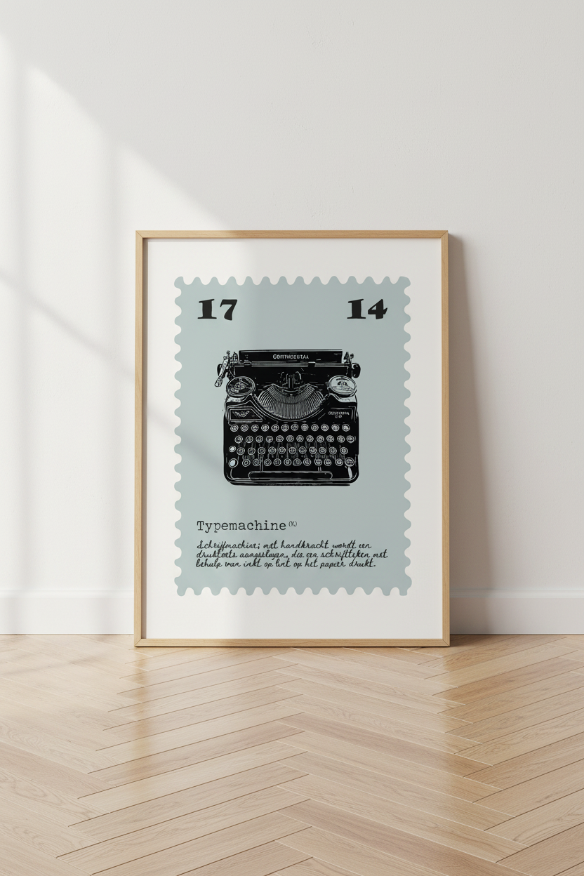 Typemachine poster mockup - staand op visgraatparket