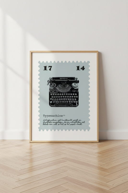 Typemachine poster mockup - staand op visgraatparket